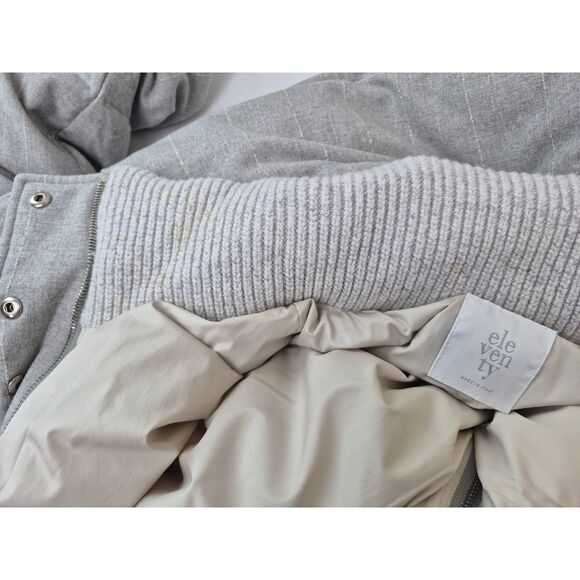 Eleventy Women's Grey Pinstripe Wool Stretch Flannel Puffer Coat Size Large - Picture 7 of 10